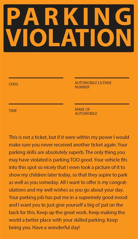 Image of a funny fake parking ticket