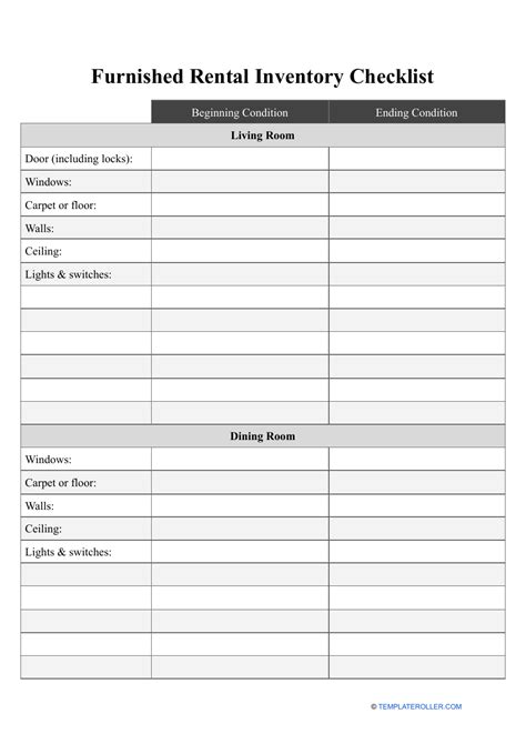 Furnished Apartment Inventory Checklist