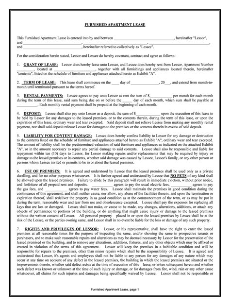 Furnished Apartment Rental Agreement