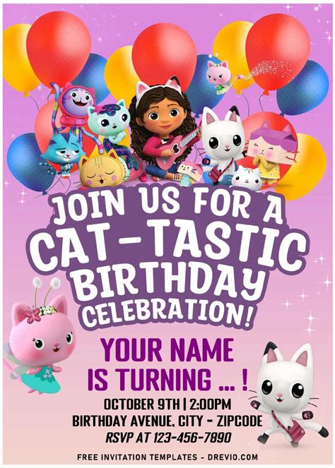 Gabby Dollhouse Birthday Invitation Template 1