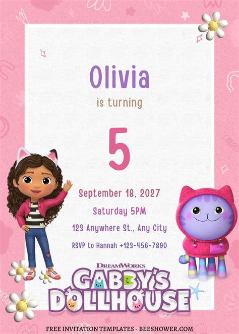 Gabby Dollhouse Birthday Invitation Templates