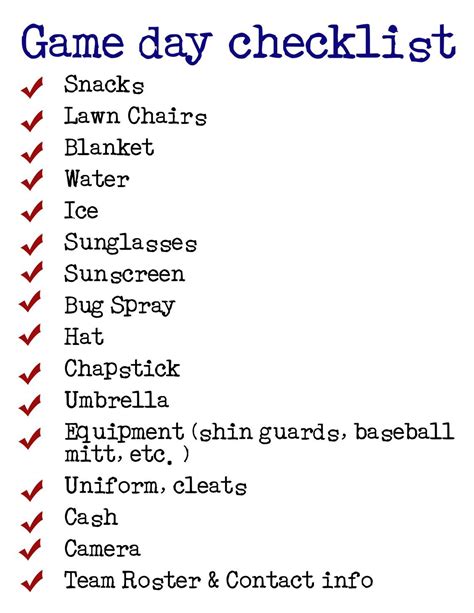 Game Day Checklist Template