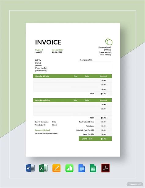 Garage door invoice template for Microsoft Excel