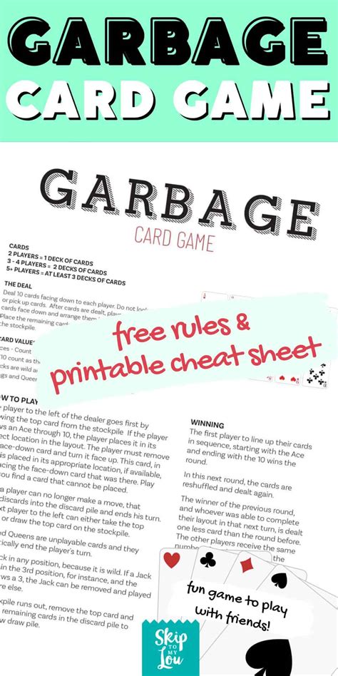 Garbage Card Game Printable Sheets