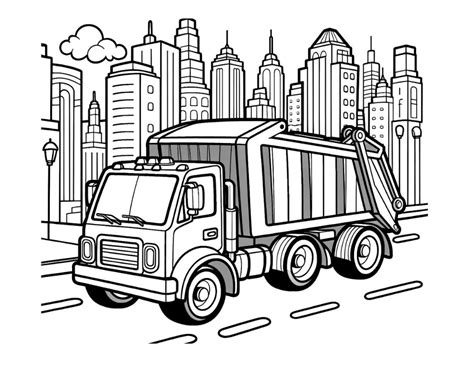 Garbage truck coloring page with kids