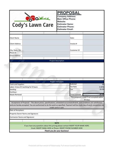 A picture of a garden estimate template with a simple yet effective design