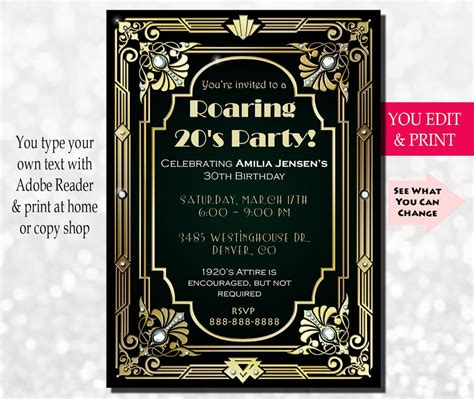 Gatsby 30th Birthday Invitation Template