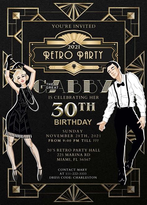 A birthday invitation with a luxurious, Gatsby-esque design