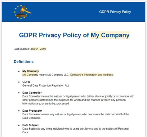 GDPR Privacy Policy Example