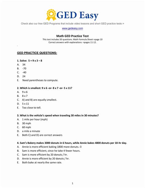 GED Practice Test Sample Questions