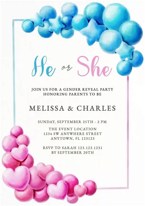 Pink and Blue Gender Reveal Invitation Template