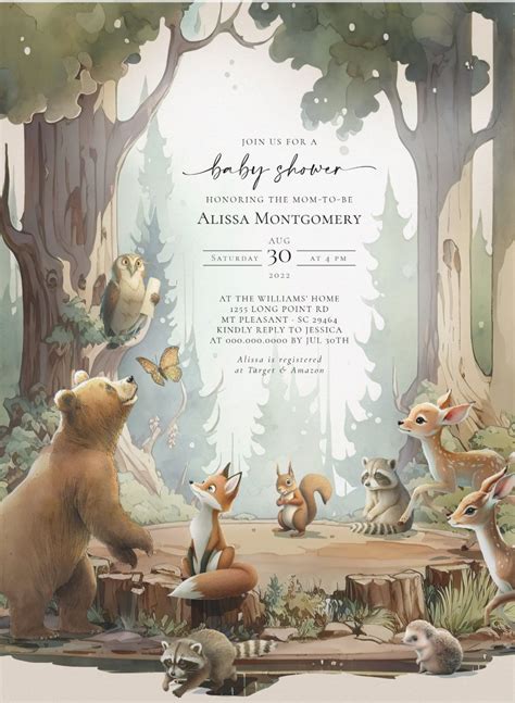 Woodland Theme Gender Reveal Invitation Template