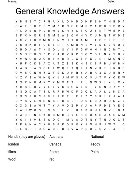 General Knowledge Word Search