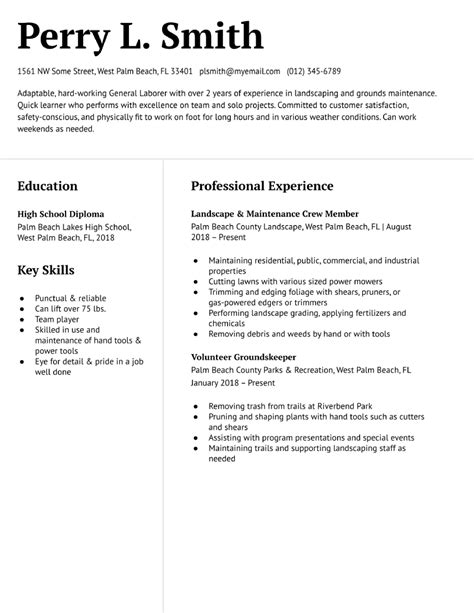 General Laborer Resume Example