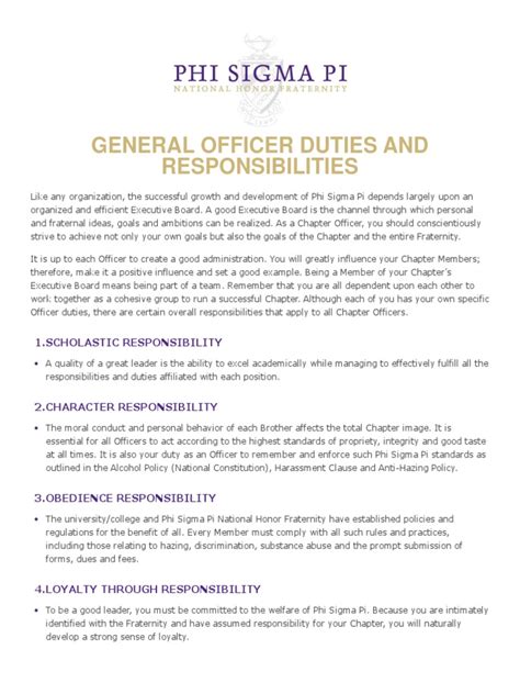 General Officer Responsibilities