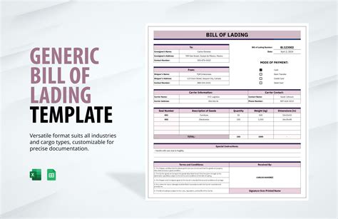 Generic Bill of Lading Template in Excel Template 8