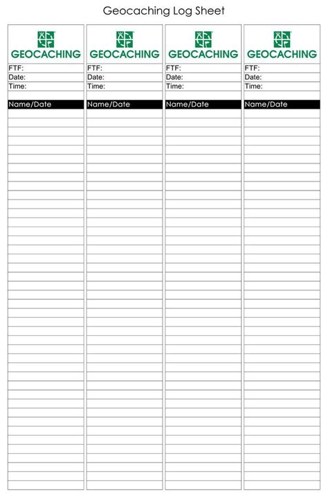 Geocache Logbook Templates Excel Ideas