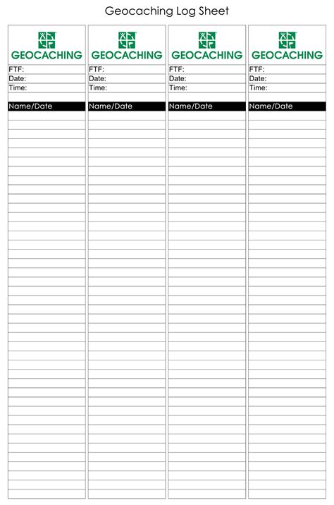 Geocaching Log Sheet Template