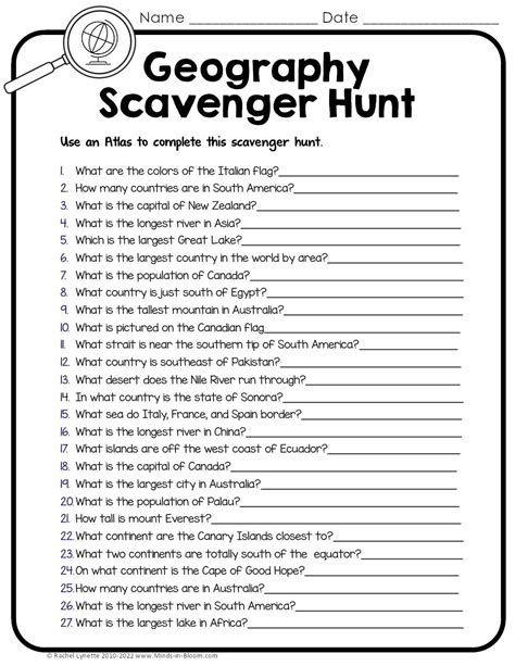 Image of a geography scavenger hunt template