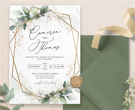 Geometric green invitation template design