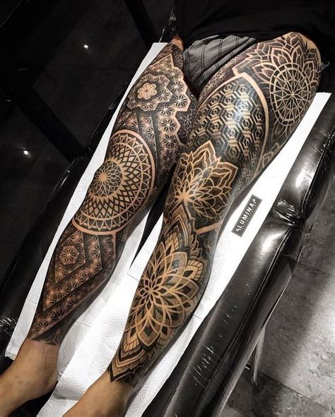 Geometric leg sleeve tattoo