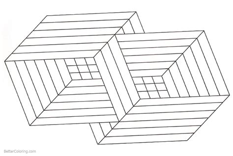 A geometric optical illusion coloring page featuring intricate patterns and shapes