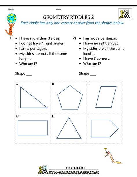 Geometry worksheets for kids