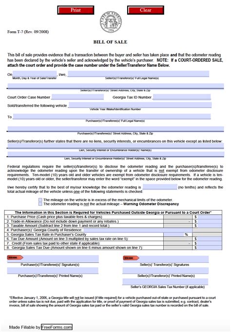 Georgia Bill of Sale DMV Form