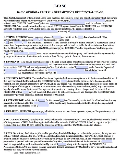 Georgia Lease Agreement Template