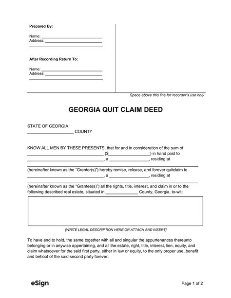 Georgia Quit Claim Deed Template 1