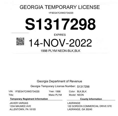 Georgia Temporary Tag Application