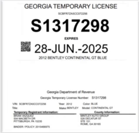 Georgia Temporary Tag Requirements