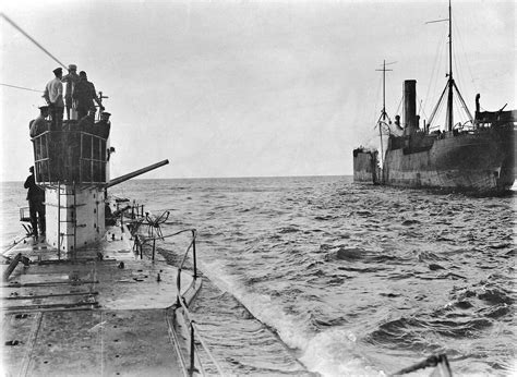 German U-boat sinking a ship during WW1