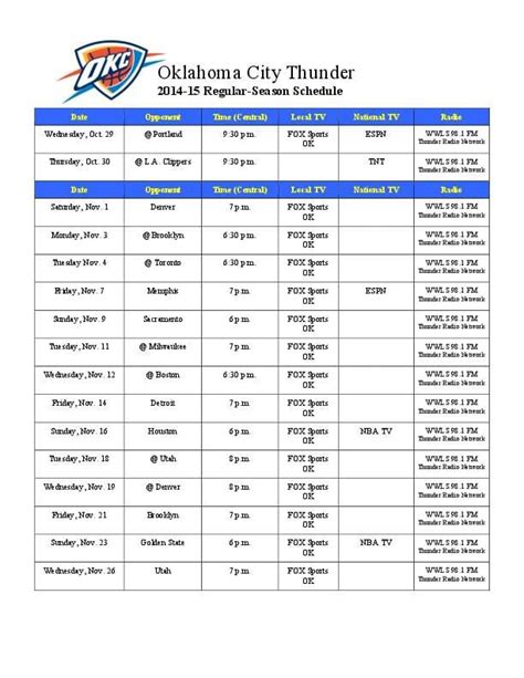 Get Okc Thunder Printable Schedule Image