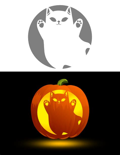 Ghostly cat pumpkin carving template