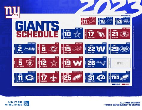 NY Giants Printable Schedule