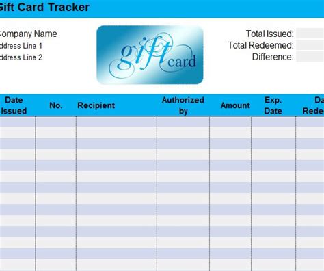 Gift card template Excel