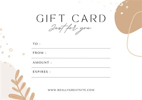 Gift card template Word