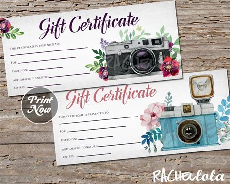 Gift certificates for photography sessions