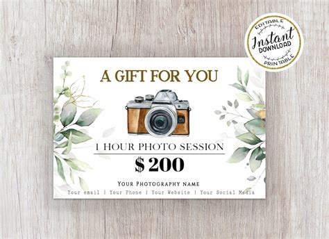 Gift certificates for photography sessions