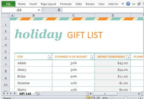 Tracking gift-giving history in Excel for Christmas card list