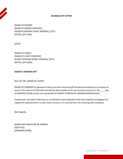 Gift Letter Template in Microsoft Word