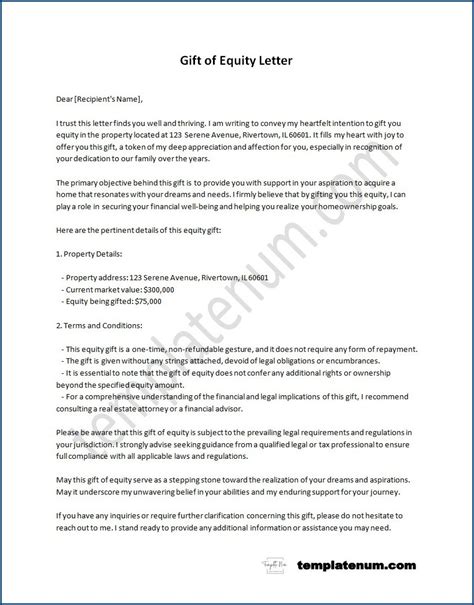 Gift of Equity Letter Template Example