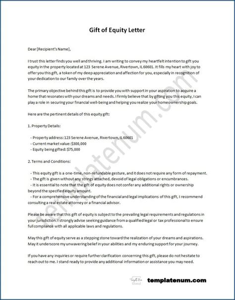 Sample Gift of Equity Letter Template