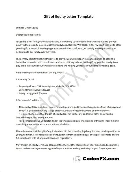 Gift of Equity Letter Template Sample