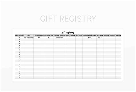 Gift Registry Spreadsheet