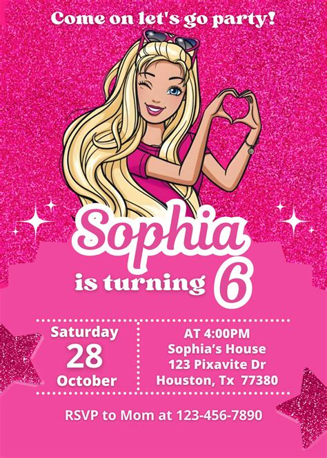 Glamorous Barbie Invitation with Glitter