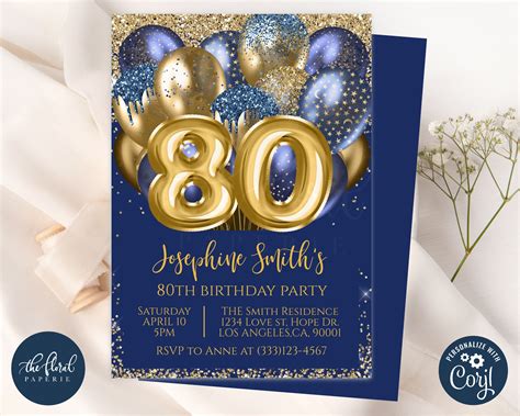 Glamorous Gold 80th Birthday Invitation