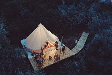 A group of people participating in glamping activities