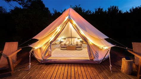 A luxurious glamping tent in a natural setting